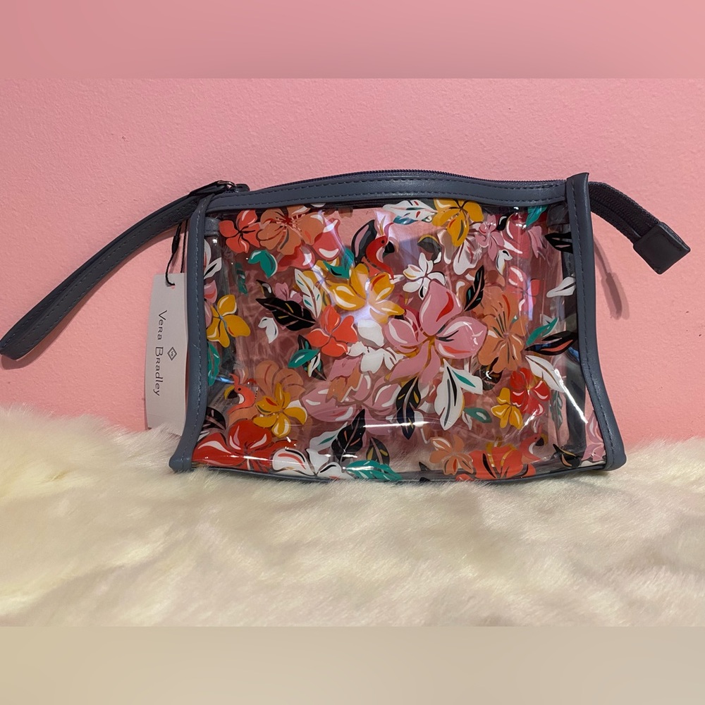 Vera Bradley Wristlet or Makeup Cosmetic Bag Flamingo Floral